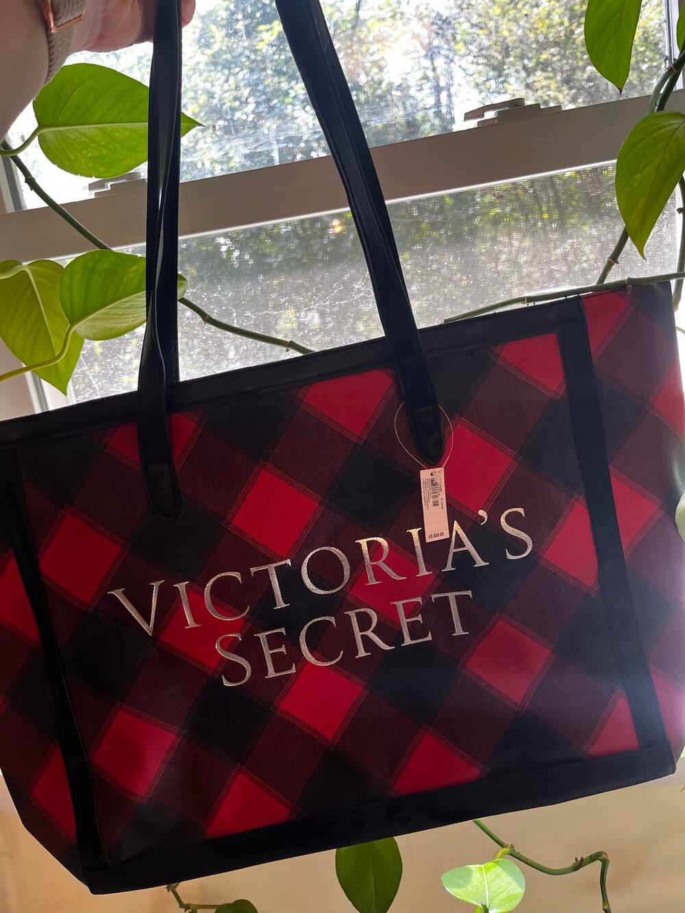 Victoria’s Secret NWT Red Black Plaid Large Tote Bag Holiday Shoulder Bag